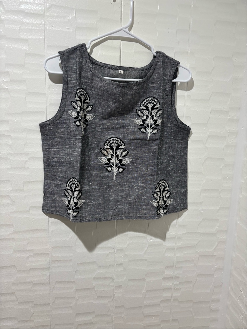 Indian Summer Charcoal Gray Embroidered Tank Top